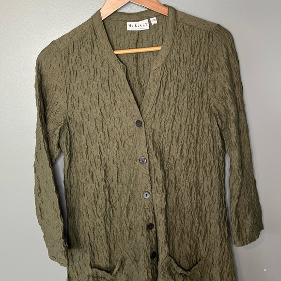 Habitat Clothes To Live In Gauzy Mandarin Collar Longline Cardigan Olive - Picture 4 of 10